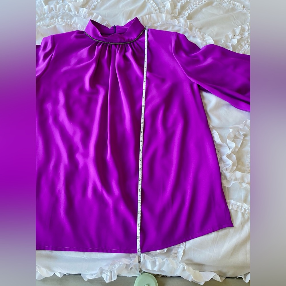 Spell By Access Fashion Purple Blouse with peek-a-boo Sleeves, Silver Trim Sz L - Picture 10 of 14